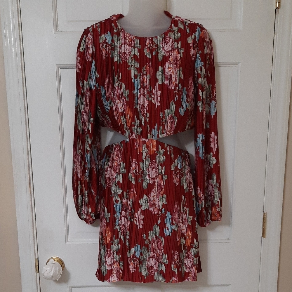 Wayf Floral Long Sleeve Dress - Red/Pink and Green